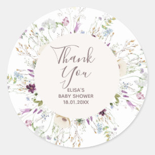 Rond Sticker fleur sauvage Merci Baby shower
