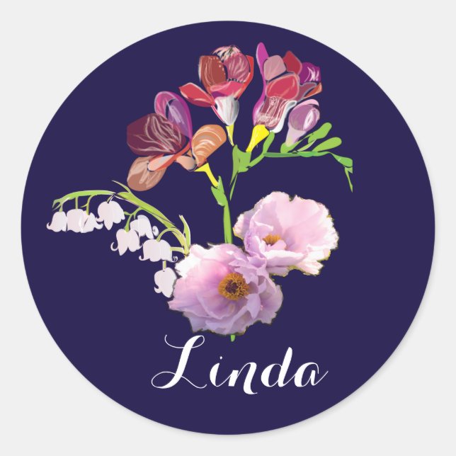 Rond Sticker floral avec nom (Devant)