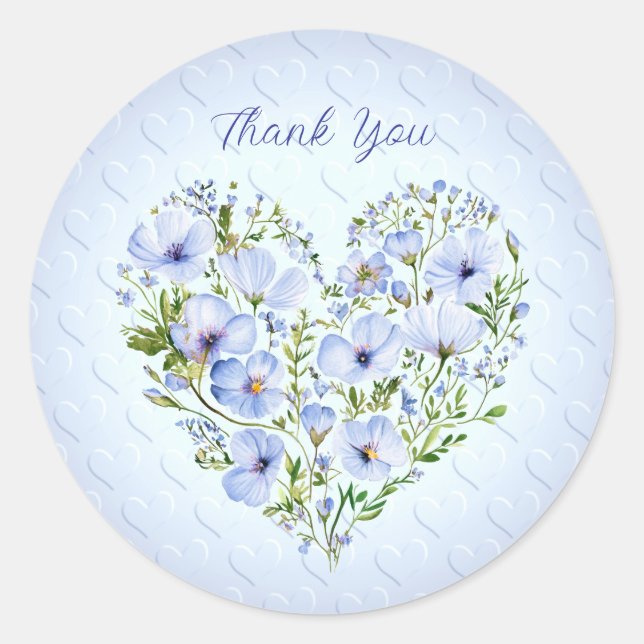 Rond Sticker Floral Coeur Bleu (Devant)