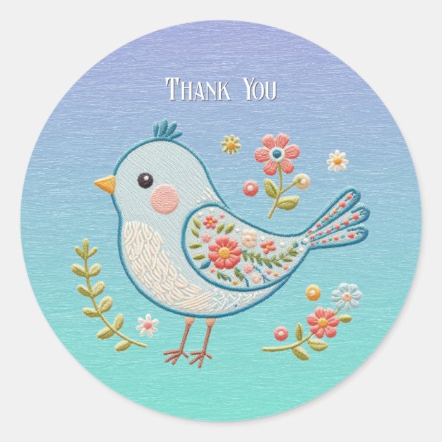 Rond Sticker Floral Little Blue Bird (Devant)