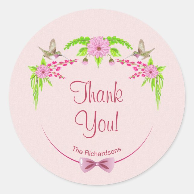 Rond Sticker floral rose et vert nostalgique (Devant)