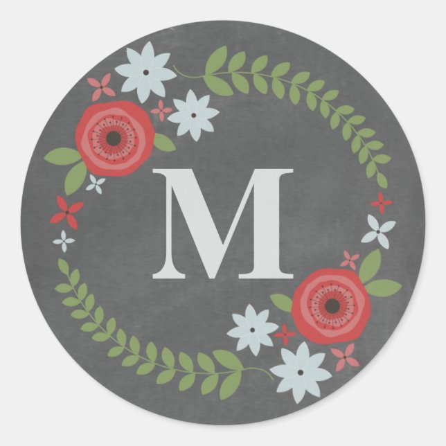 Rond Sticker Floral Wreath Monogram (Devant)