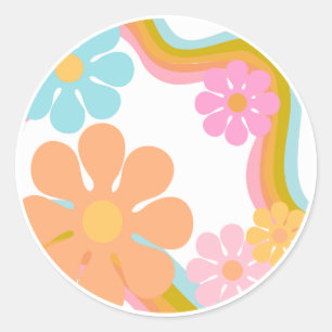 Rond Sticker Flower Happy Birthday Mood 60s les années 