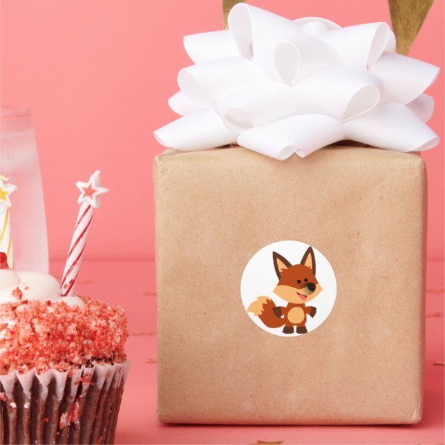 Rond Sticker Fox Cartoon Innocent (Fête)