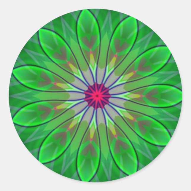 Rond Sticker Fractal Mandala Flower Daisy Vert (Devant)