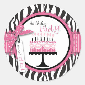 Rond Sticker gâteau d'anniversaire sauvage rose