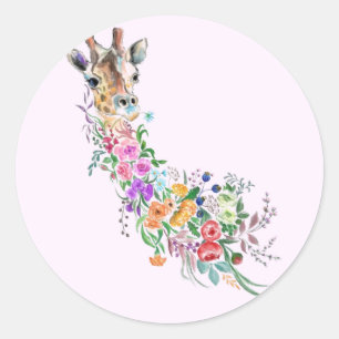 Rond Sticker Giraffe Fleurs
