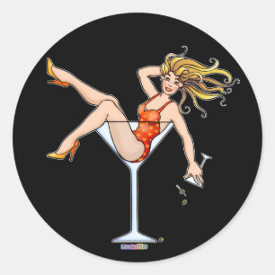 Rond Sticker - Girl in a Martini Glass, Olivia