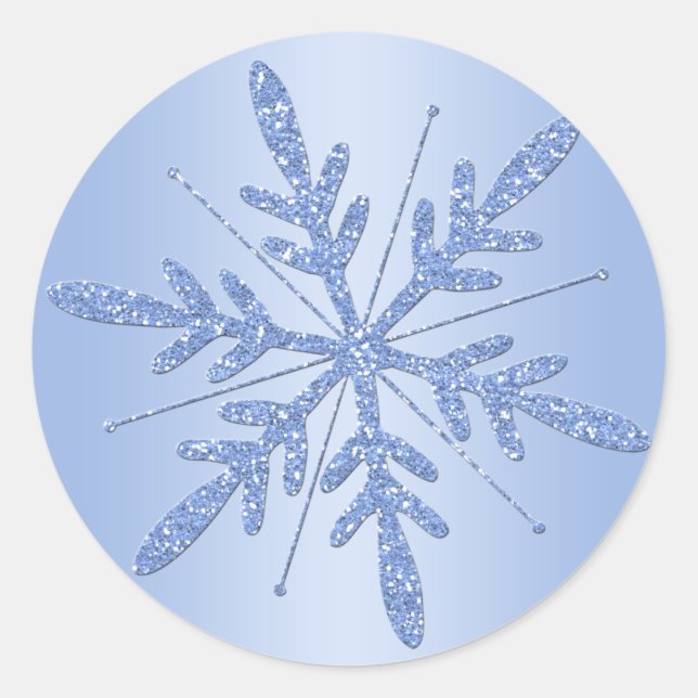 Rond Sticker Glittery Blue Snowflake (Devant)
