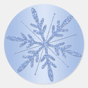Rond Sticker Glittery Blue Snowflake