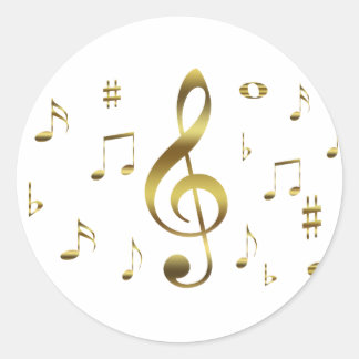 Rond Sticker Gold Musical Notes