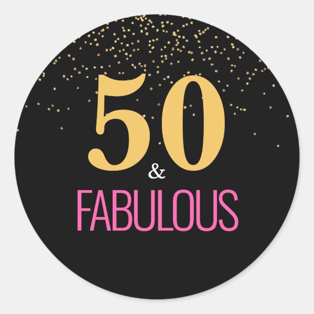 Rond Sticker Gold Pink 50 & Fabuleux Typographie (Devant)