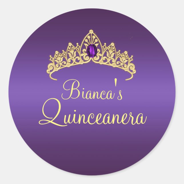 Rond Sticker Gold & Purple Gem Tiara Quinceanera (Devant)