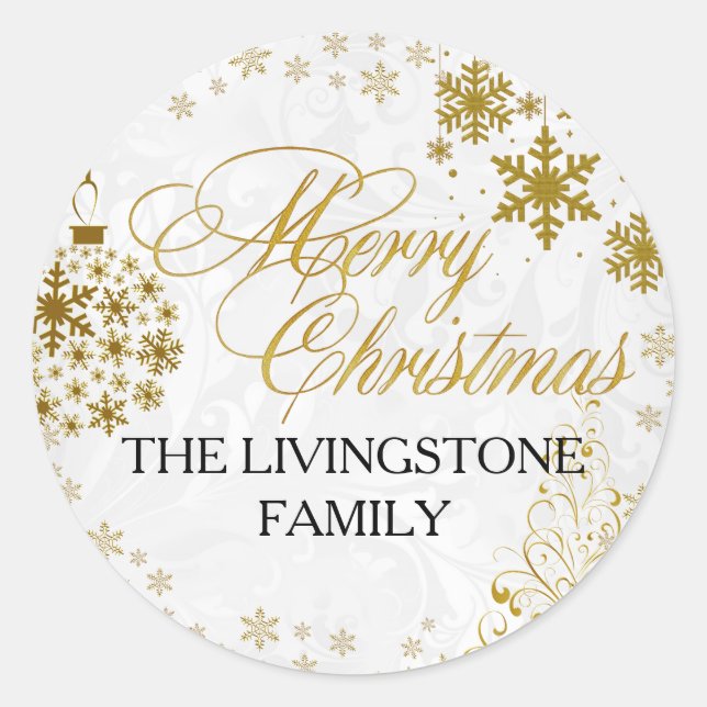 Rond Sticker Gold Snowflake Joyeux Noël (Devant)