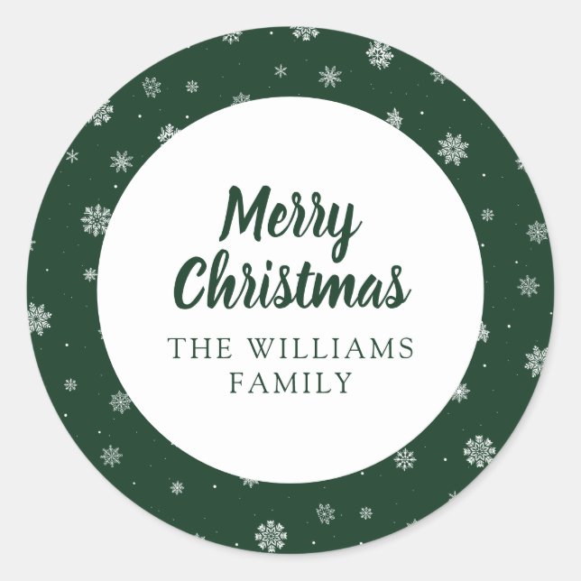 Rond Sticker Green Holiday Snowflakes (Devant)