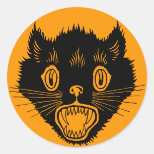 Rond Sticker Halloween Chat vintage Peur