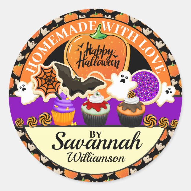 Rond Sticker Halloween fait maison avec amour (Devant)