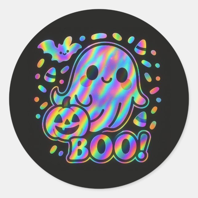 Rond Sticker Halloween Ghost Kawaii avec Citrouille et  (Devant)