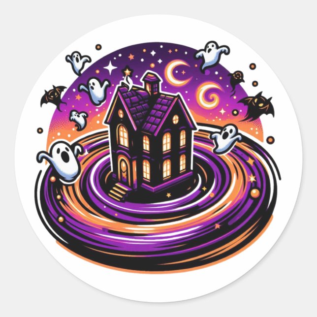Rond Sticker Halloween Haunling House Ghosts (Devant)