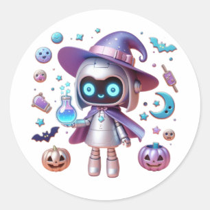 Rond Sticker Halloween Robot de cuisine mignonne Hologr