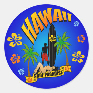 Rond Sticker Hawaii Surfing