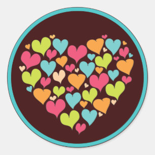 Rond Sticker Hearts Love en couleur vive