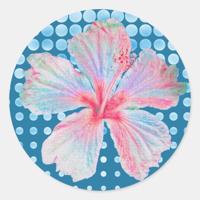 Rond Sticker Hibiscus Design en bleu (Devant)