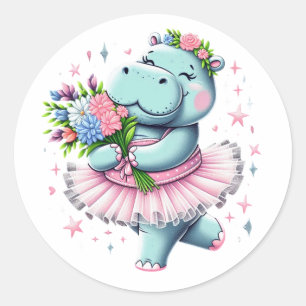 Rond Sticker Hippo Ballerina - Design Tutu Floral