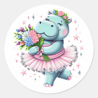 Rond Sticker Hippo Ballerina - Design Tutu Floral