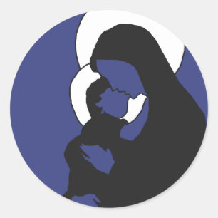 Rond Sticker Icons de Noël - Marie et bébé Jésus