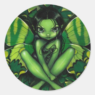 Rond Sticker "Imaginaire papillon vert"