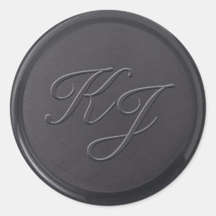 Rond Sticker initial de cire noire cursive