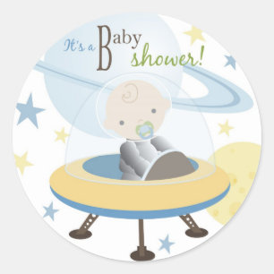 Rond Sticker Invitation Space Baby
