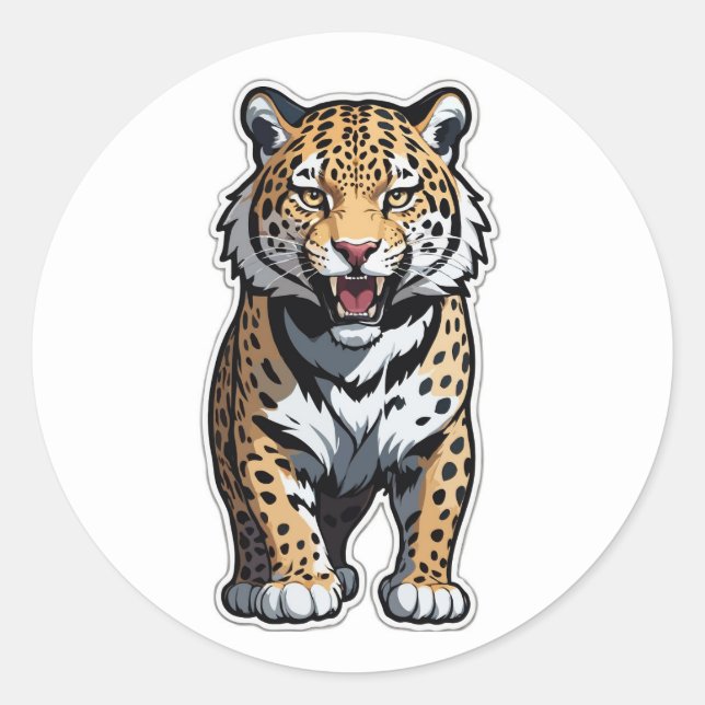 Rond Sticker Jaguar en rugissement - Libérez la puissan (Devant)