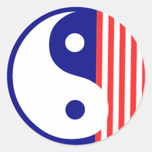 Rond Sticker jaune rouge blanc et bleu Yin Yang