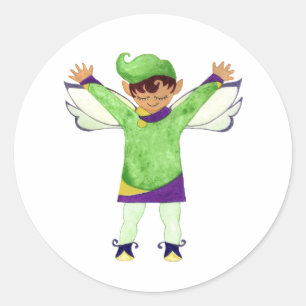 Rond Sticker Joyeux Elfe Vert