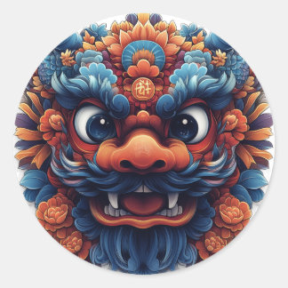 Rond Sticker Kawaii Dragon Seal Patrimoine chinois