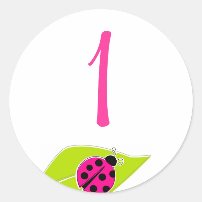 Rond Sticker Ladybug rose avec numéro (Devant)