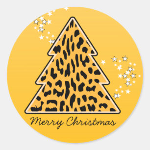 Rond Sticker Leopard cheetah Christmas Tree