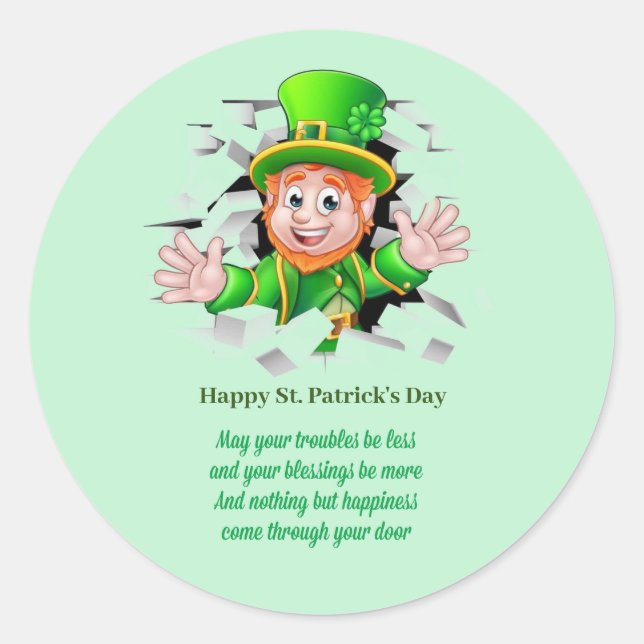 Rond Sticker leprechaun de la Saint Patrick (Devant)
