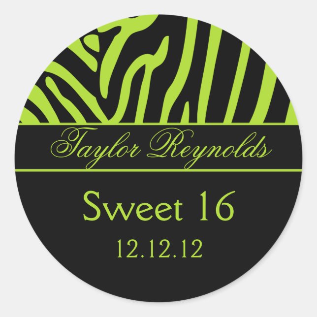 Rond Sticker Lime Black Zebra Sweet 16 (Devant)