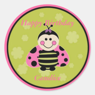 Rond Sticker Little Pink Ladybug