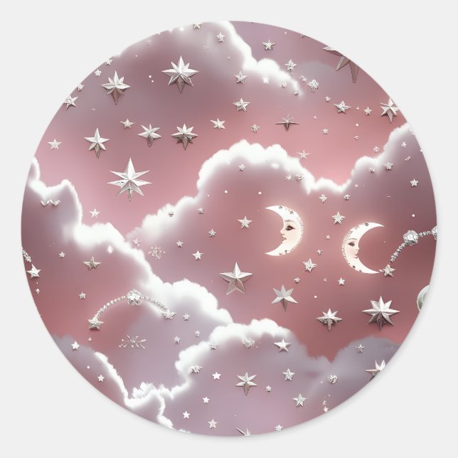 Rond Sticker – Luxury Quartz Pink Celestial Moon (Devant)