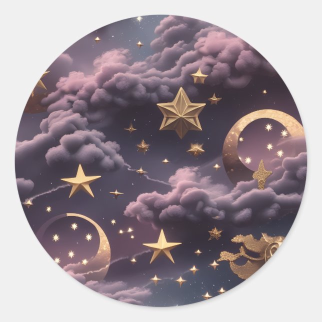 Rond Sticker - Luxury Smoky Plum Celestial Moon Design (Devant)