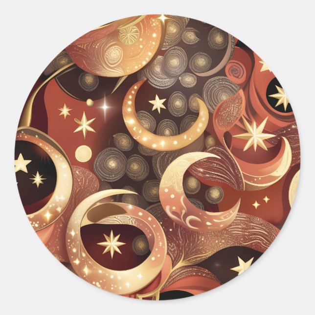 Rond Sticker - Luxury Terracotta Celestial Moon Design (Devant)