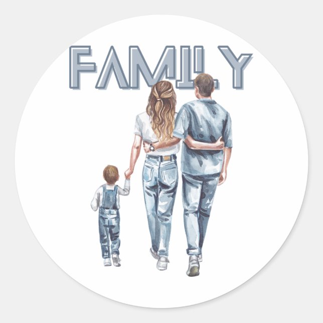 Rond Sticker Maman, Papa Et Son (Devant)
