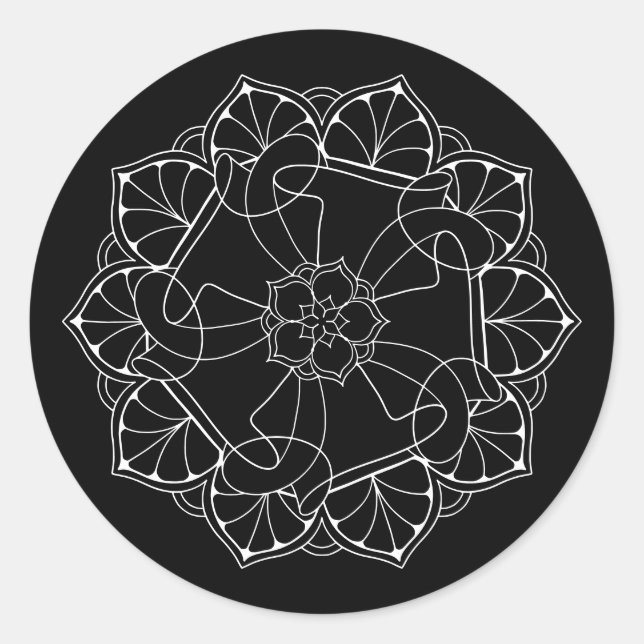 Rond Sticker Mandala blanc et noir (Devant)