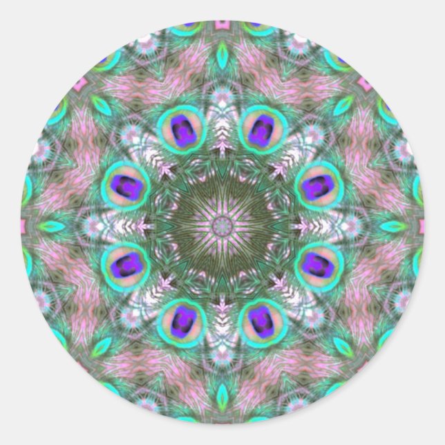 Rond Sticker Mandala géométrique Peacock Feathers (Devant)