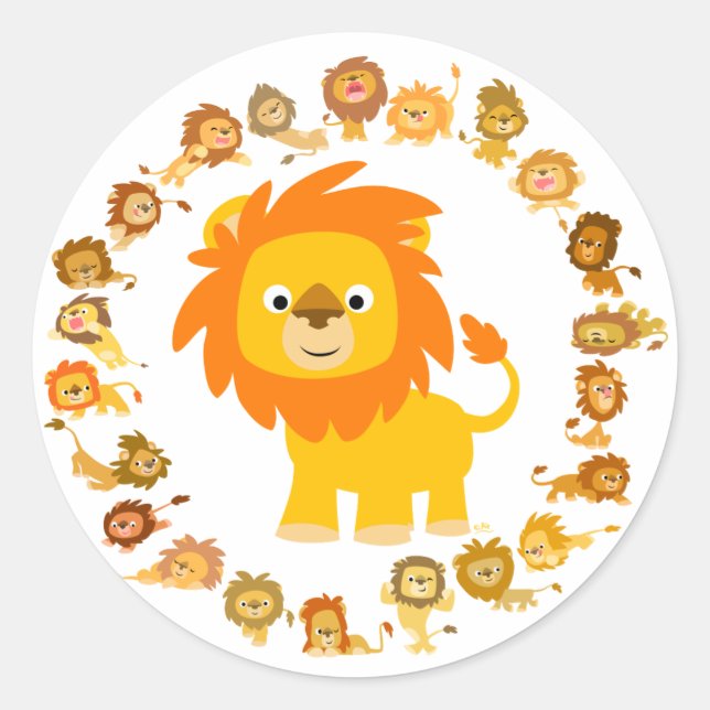 Rond Sticker Mandala Lion Carton mignon (Devant)