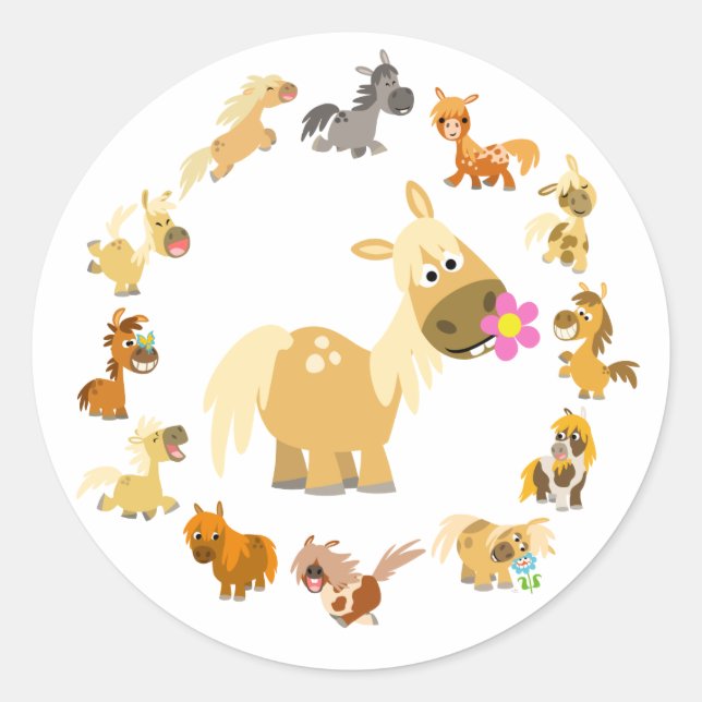 Rond Sticker Mandala Ponies Cartoon (Devant)
